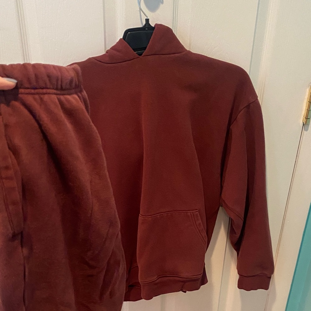 SKIMS Burgundy Track Pants & Hoodie Set